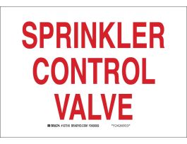 Sprinkler Control Valve Sign, 7" H x 10" W x 0.006" D, Red on White, Polyester