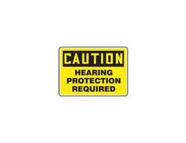 Safety Sign, Caution - Hearing Protection Required, 7" X 10", Plastic
