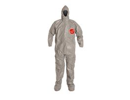 Tychem® 6000 Coverall, Respirator Fit Hood, Elastic Wrists, Att. Socks, Storm Flap, Taped Seams, 6/CS, Gray