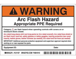 Arc Flash Labels, Class 1: Explosive Substances - Adhesive Vinyl, 4" H x 6" W x 0.004" D, Pack of 5 Labels, Black/Orange on White