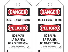 Bilingual Accident Prevention Tags - DANGER Do Not Remove This Tag 5.75 x 3 10PK