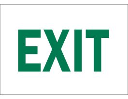 Exit Sign, 10" H x 14" W x 0.06" D, Green on White, Polystyrene