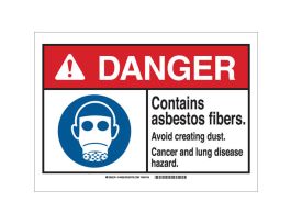 DANGER Contains Asbestos Fibers. Avoid Creating Dust. Cancer And Lung Disease Hazard. Sign, 3.5" H x 5" W x 0.006" D, Polyester
