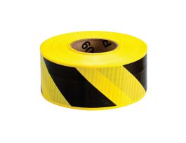 Striped Reinforced Barricade Tape, Black on Yellow, 3" x 500'