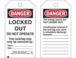 DANGER Locked Out Do Not Operate Lockout Tagout Tags Polyester 5.75x3 25PK
