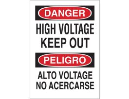 Bilingual DANGER High Voltage Keep Out Sign, 14" H x 10" W x 0.035" D, Aluminum, 14" H x 10" W x 0.035" D, Aluminum