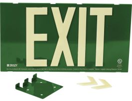 BradyGlo Exit Sign, Green, 8.75" H x 15.75" W x .25" D, Single Sided, Bracket