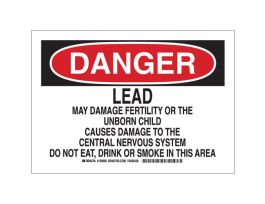 DANGER Lead May Damage Fertility Or The Unborn Child Causes Damage Sign, 10" H x 14" W x 0.035" D, Aluminum