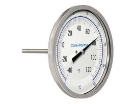 Industrial Bimetal Thermometer, 5 Dial, Back Connect,  12 Stem, -40/120F & -40/50C