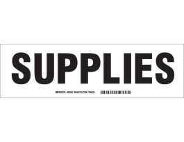 SUPPLIES Label, Black on White, 3.5" H x 12" W x 0.006" D