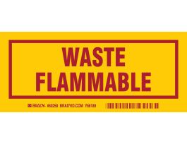 WASTE FLAMMABLE Labels, 3" H x 7" W x 0.006" D, Red on Yellow
