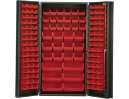 CABINET W/132 RED BINS STEEL 36X24X72IN