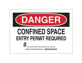 DANGER Confined Space Entry Permit Required #___ Sign, 10" H x 14" W x 0.035" D, Aluminum