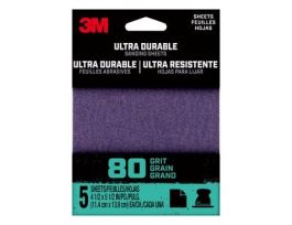 3M™ Ultra Durable Power Sanding 1/4 Sheet, 80 grit, 1/4Sht5pk80, 5 pk, 20/case