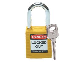 Standard Key Retaining Nylon Padlock 1.5 in Steel Shackle KD Yellow