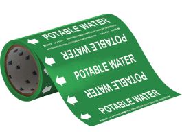 Potable Water Pipe Marker, 30' H x 8" W x 30' L, Roll of 30', Fits Pipes 2" Dia. or Smaller