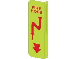 BradyGlo L 2-Way View fire Hose Sign, 18" H x 4" W x 0.063" D, White on Red
