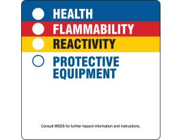 Large Hmig Labels (Reactivity), 3.87" H x 3.87" W, Black/Blue/Red/Yellow on White