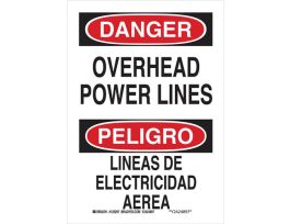Bilingual DANGER Overhead Power Lines Sign, 10" H x 7" W x 0.06" D, Polystyrene