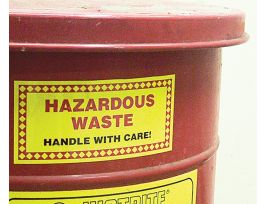 Hazardous Waste Label, HAZARDOUS WASTE HANDLE WITH CARE, 6" X 6", ADH COATED PAPER, 25/PK