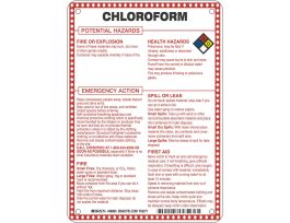 Chloroform Potential Hazards Sign, 10" H x 7" W x 0.1" D, Black/Blue/Red/Yellow on White