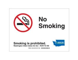 NO SMOKING RCW 70160 Sign, 10" H x 14" W x 0.006" D, Polyester