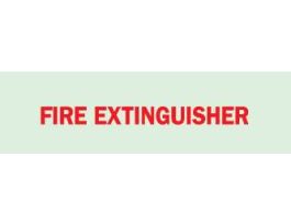 Fire Extinguisher Sign, 3.5" H x 10" W x 0.008" D, Red on Glow, Polyester