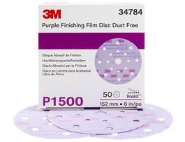 3M™ Hookit™ Purple Finishing Film Abrasive Disc 260L, 34784, 6 in, Dust Free, P1500, 50 discs per carton, 4 cartons per case