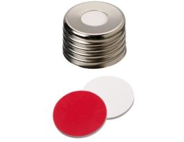 Screw Cap, Magnetic Silver, 18 mm, UltraClean Silicone/Red PTFE Septa; 1000/pk