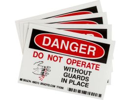DANGER Do Not Operate W/Out Guard Package 4, 3.5" H x 5" W x 0.006" D, Polyester