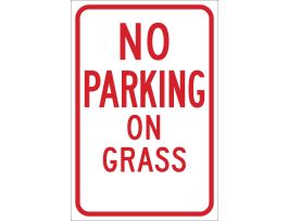 No Parking On Grass Sign, 18 " H x 12 " W x .035 " D, Red on White