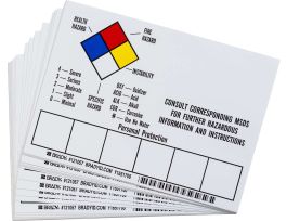 CONSULT CORRESPONDING MSDS FOR FURTHER HAZARDOUS INFORMATION AND INSTRUCTIONS Labels, 5" H x 7" W x 0.004" D