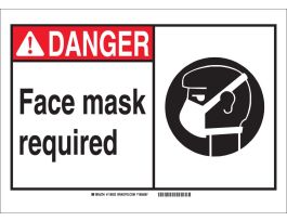 DANGER Face Mask Required Sign, 10" H x 14" W x 0.035" D, Aluminum