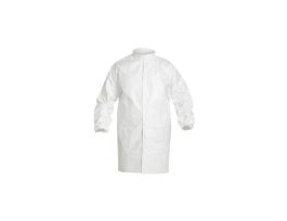 Tyvek® IsoClean® Frock. Collar. Mandarin Collar with Snap. Serged Seams. Elastic Wrists. Front Snap Closure, Bulk Pack, 30/CS, White