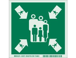 BradyGlo Assembly Point With People And Arrows Sign, 6" H x 6" W x 0.008" D