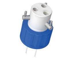 Solvent Bottle Cap, GL38/38-430 (plastic), 3 UNF(F) ports w/ valves, blue; 1/ea