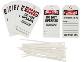 Tags DO NOT OPERATE PRODUCTION DEPARTMENT Polyester 5.75 x 3  BK/RD/WH 25/PK