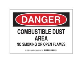 DANGER Combustible Dust Area No Smoking Or Open Flames Sign, 10" H x 14" W x 0.006" D, Polyester