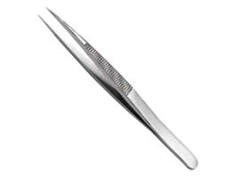 Stainless Steel Tweezers w/ Serrated Handle & Strong Tips; 110 mm L