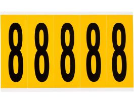 Outdoor Vinyl 3.875 in Black on Yellow Numbers 8 Card of 5 Labels