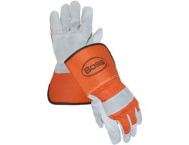 Boss, Split Cowhide Double Leather Palm, Orange Fabric Back/Rub Gauntlet Cuff, M