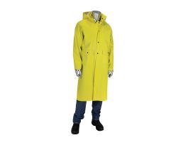 Rain Coat 48 inch .65mm Ribbed PVC /Polyester, Detachable Hood, Yellow