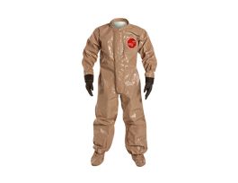 Tychem® 5000 Coverall, Collar, Attached Gloves and Socks, Taped Seams, 6/CS, Tan