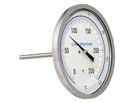 Industrial Bimetal Thermometer, 5 Dial, Back Connect,  4 Stem, 0/250F & -20/120C