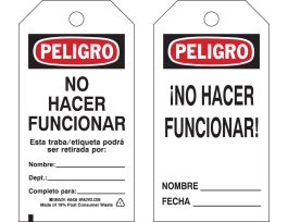 Safety Tag PELIGRO Heavy Duty Polyester 5.75 x 3  Black, Red, White 10/PK