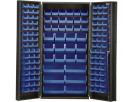CABINET W/132 BLUE BINS STEEL 36X24X72IN