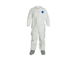 Tyvek® 400 Coverall, Collar, Elastic Wrists, Att. Skid-Resistant Boots, Serged Seams, 25/CS, White
