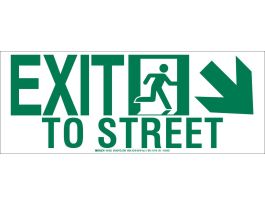 BradyGlo NYC Approved Exit With Running Man And Down/Right Arrow Sign, 7" H x 18" W x 0.0096" D