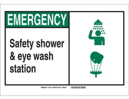 EMERGENCY Safety Shower & Eye Wash Station Sign, 7" H x 10" W x 0.006" D, Polyester