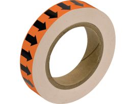 Directional Flow Arrow Tape for Pipe Marking - Roll Form,  Vinyl, Black on Orange, 1" x 30 Yd